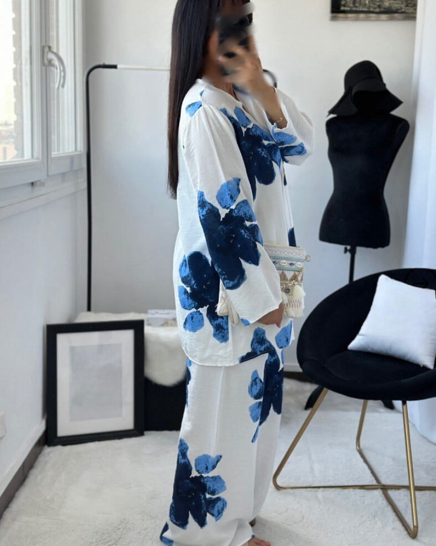 Conjunto flora azul