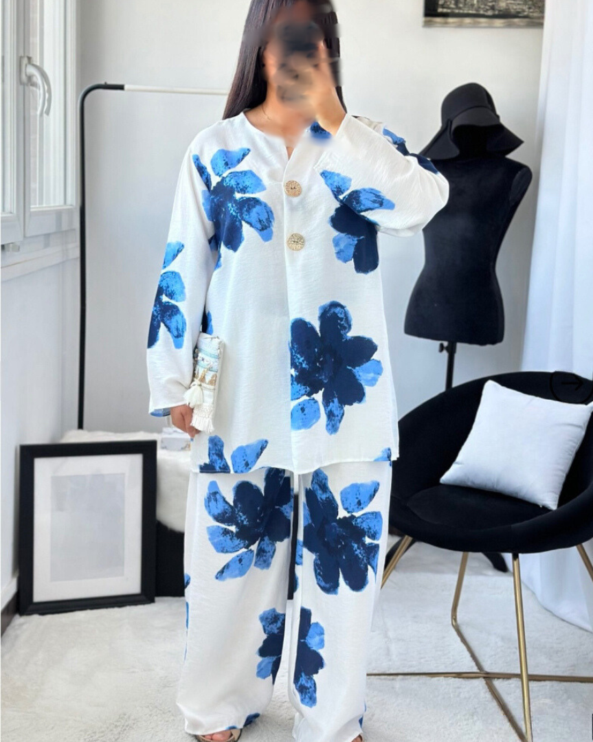 Conjunto flora azul