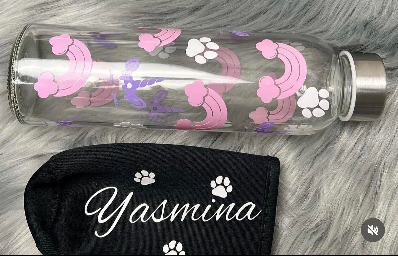 Botella corazones-huellas o arcoíris unicornio