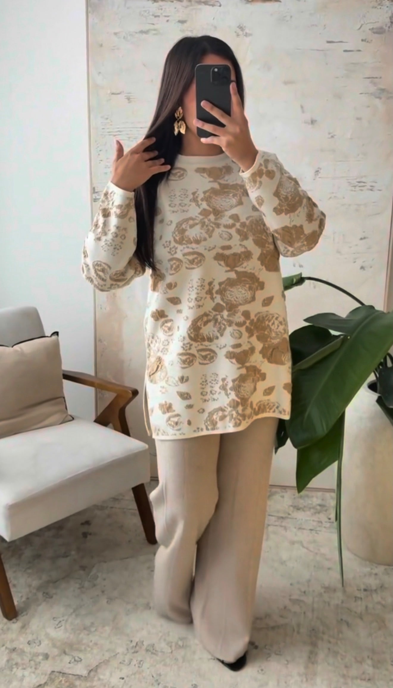 Conjunto floral Beige