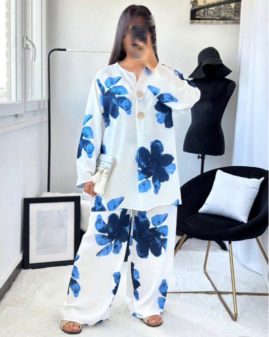 Conjunto flora azul