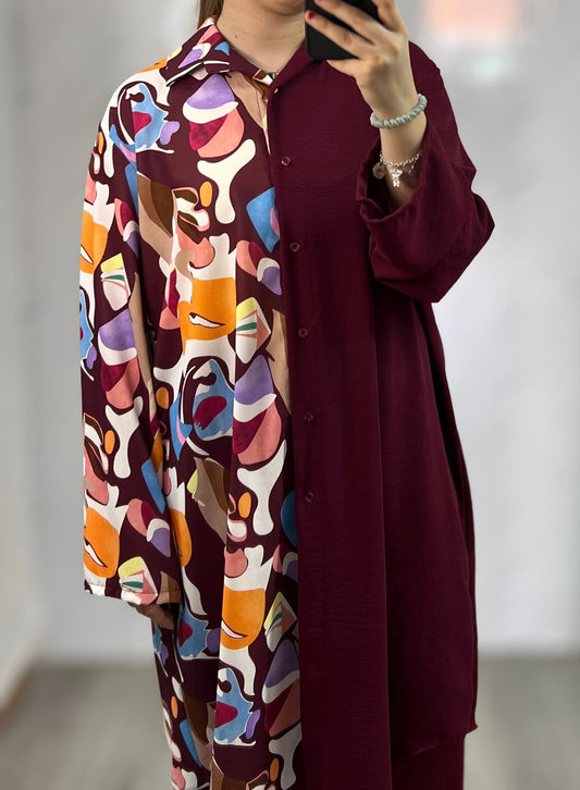 Conjunto estampado burdeos