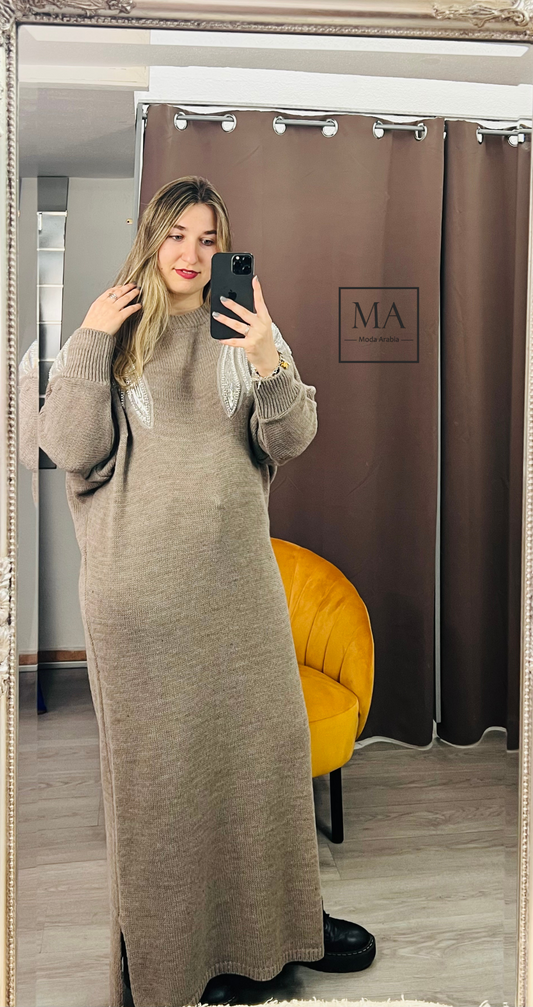 Vestido bordado Taupe