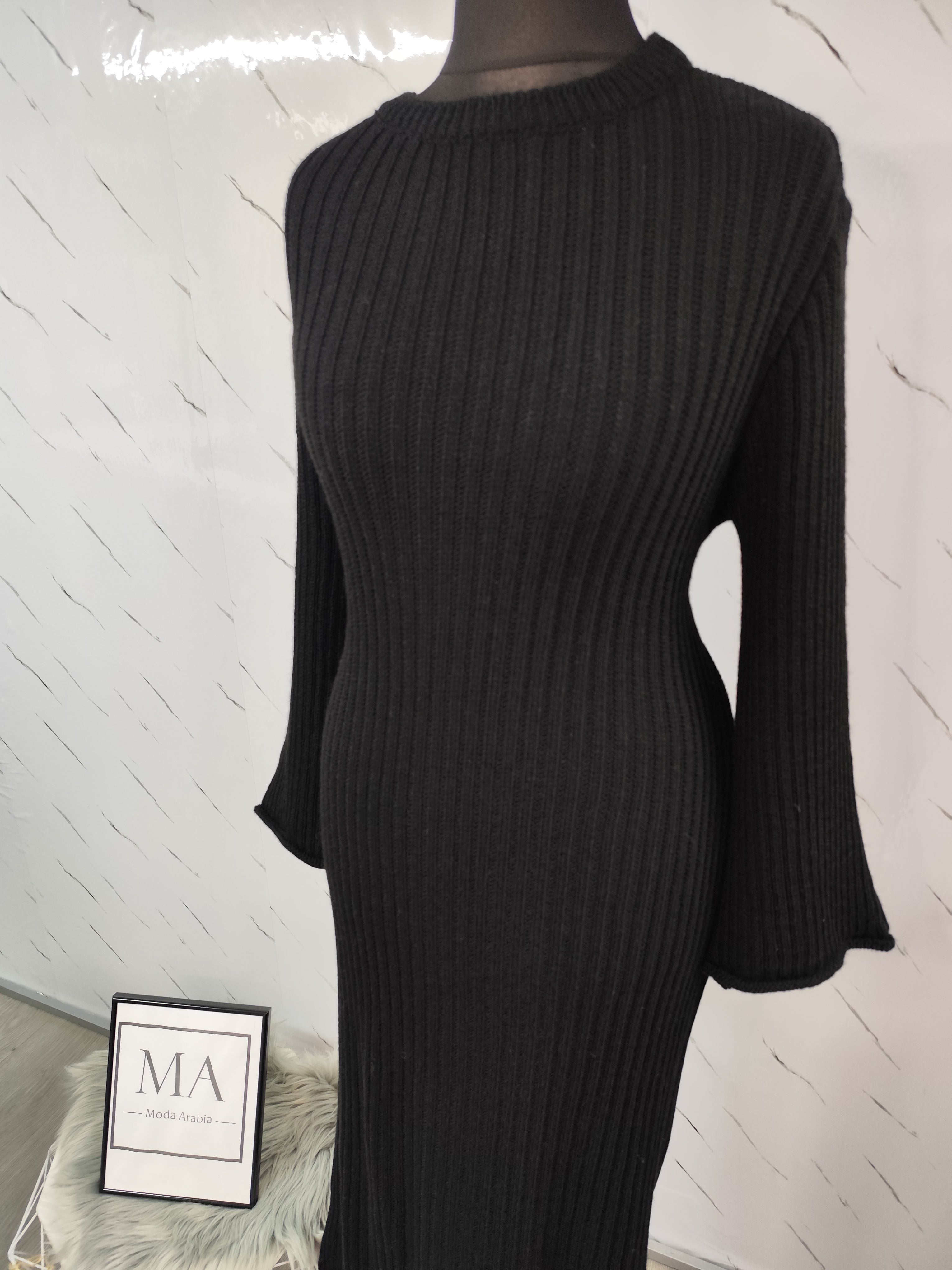 Vestido de punto con cordón en la espalda Negro