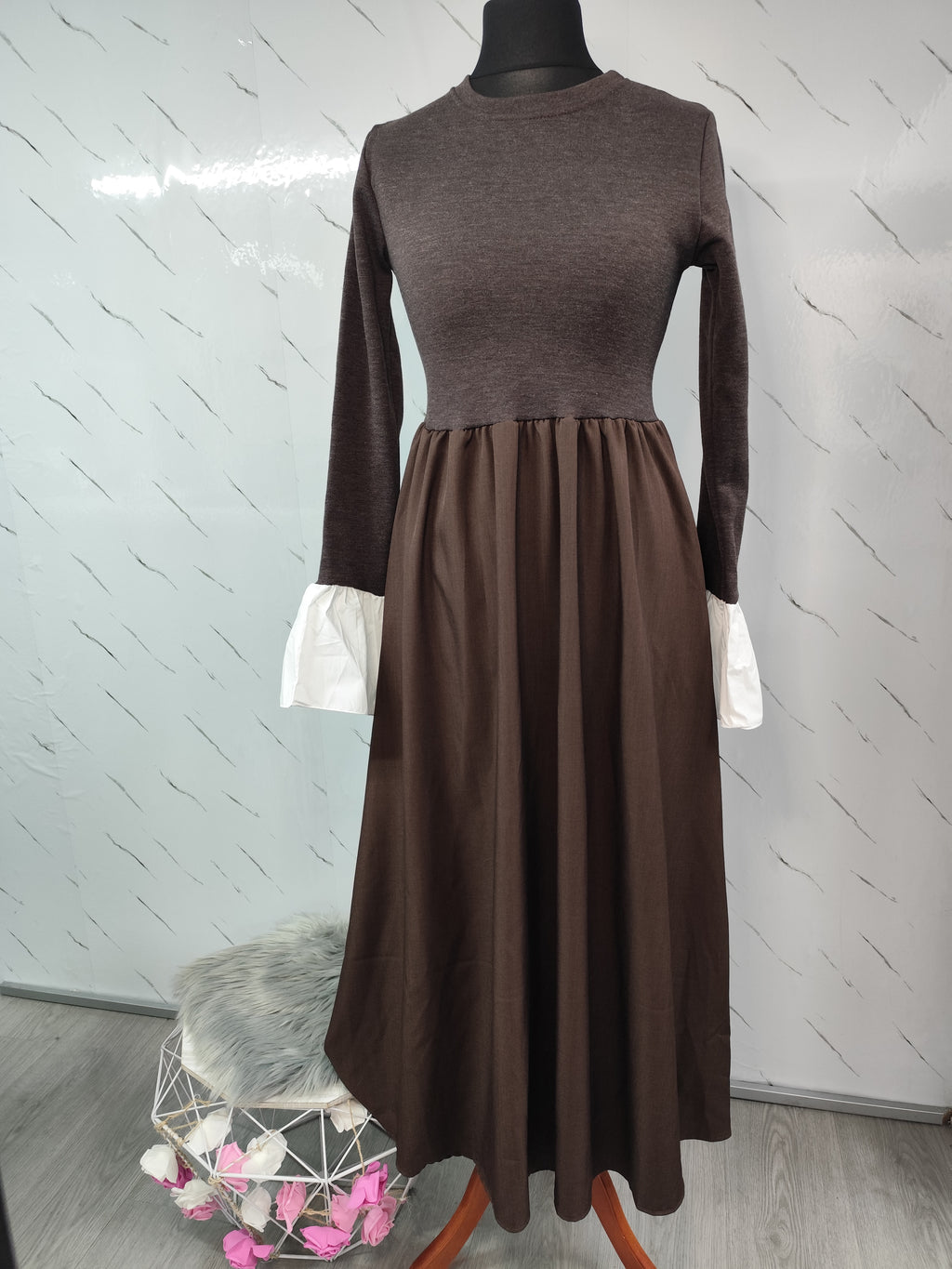 Vestido con mangas de camisa Chocolate