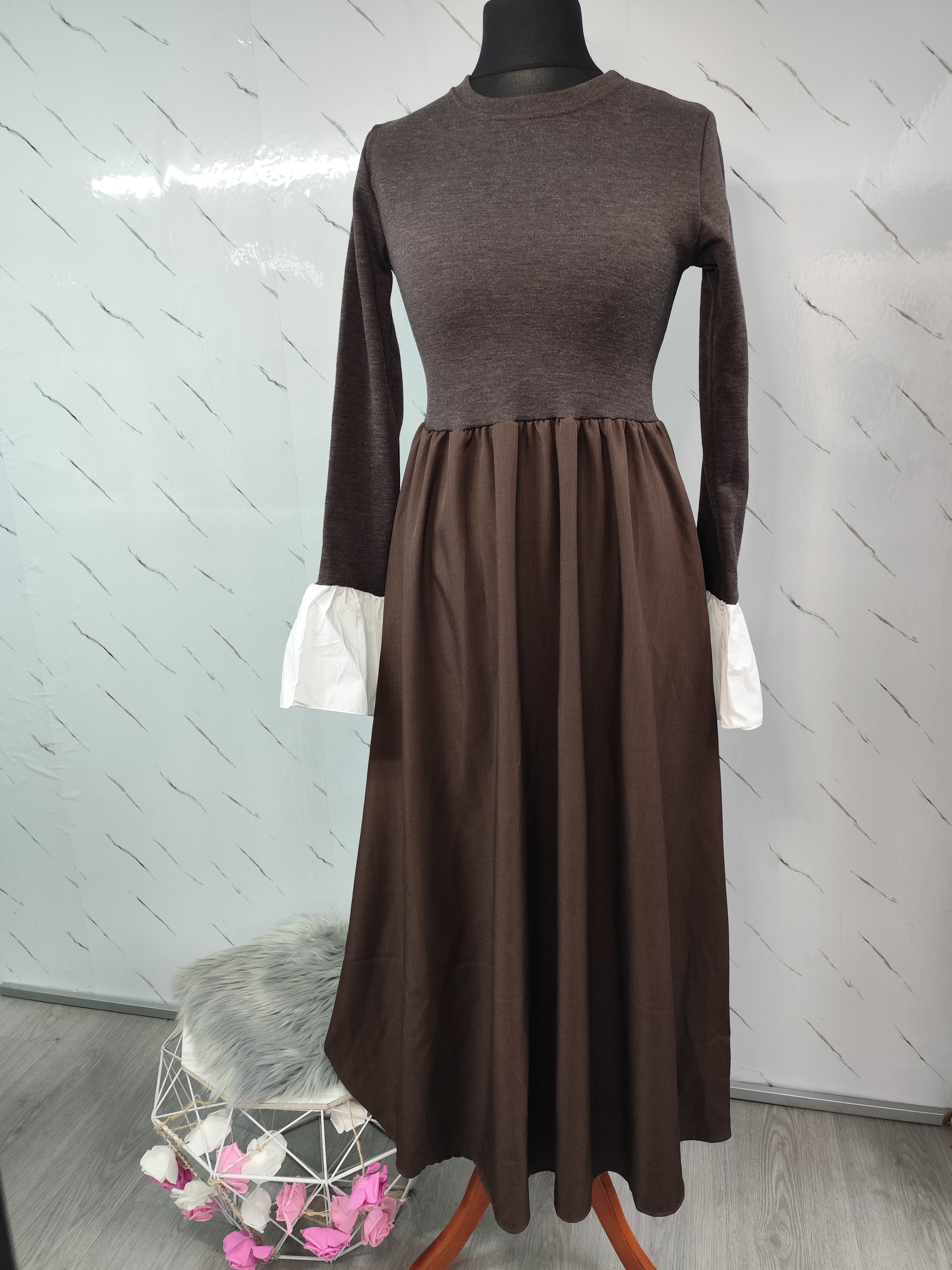 Vestido con mangas de camisa Chocolate