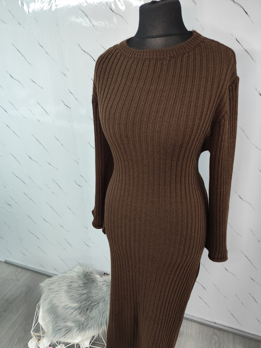 Vestido de punto con cordón en la espalda Marrón