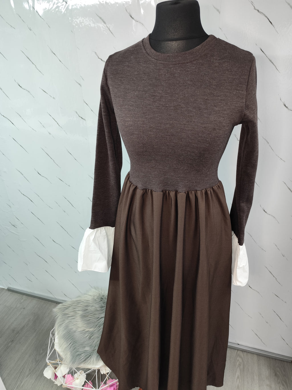 Vestido con mangas de camisa Chocolate