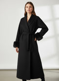 Abrigo largo con puños de pelo Negro